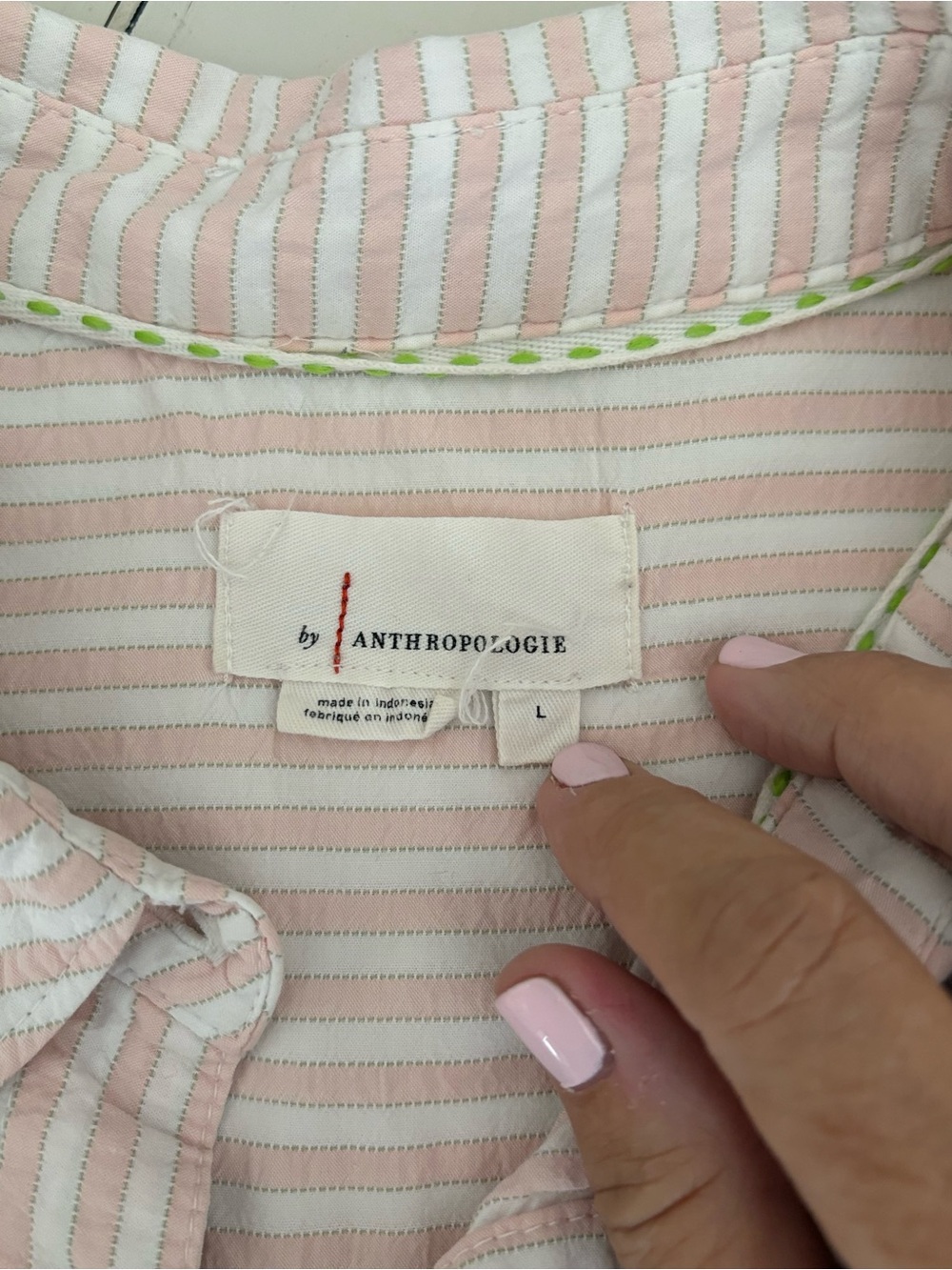 Anthropologie Pale Pink & White Striped Button-Down Shirt - Picture 5 of 7